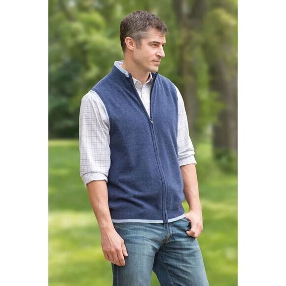 Hammacher Schlemmer The Gentleman's Cashmere Vest Zip Front Size XXL Blue - Picture 2 of 5